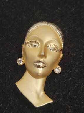 Lovely 80's Gold Colored Face of Fashion Brooch